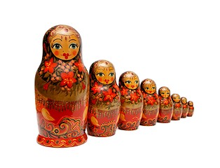 Image showing Row of Russian Babushka nesting dolls isolated