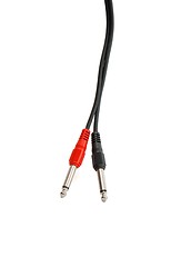 Image showing Headphone plug with red and black wire isolated 