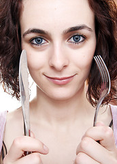 Image showing Woman waiting for dinner