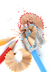 Image showing Pencils and sharpener