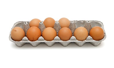 Image showing Nine brown eggs in a paper box isolated