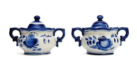 Image showing Pair of blue and white porcelain sugar basins isolated