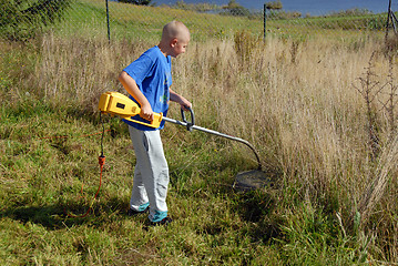 Image showing mowing lawn