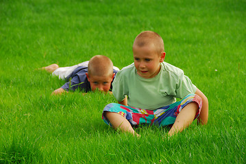 Image showing two boys on the grass