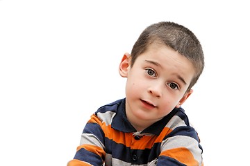 Image showing Serious cute little five years boy isolated