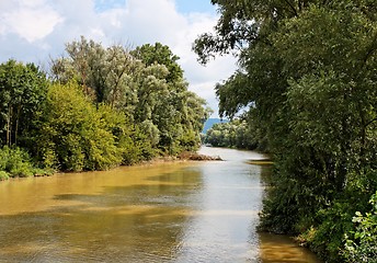 Image showing Danube river channel between wooded banks in Austria