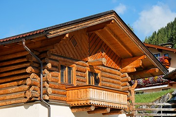 Image showing Wooden Alpine chalet with a balcony