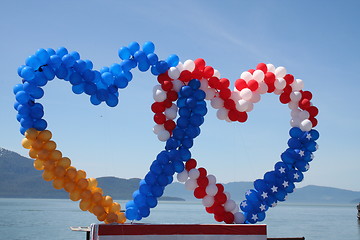 Image showing Red, White, and Blue Balloon Hearts