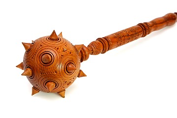 Image showing Wooden spiky souvenir mace isolated 