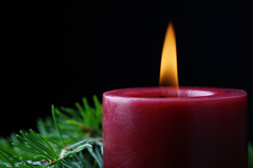 Image showing Candle and birch branch in the dark.