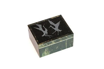 Image showing Stone casket engraved with dancing cranes isolated