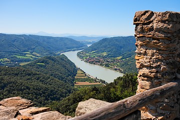 Image showing View of Danube valley from ruins of medieval castle