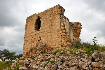 Image showing Ruins of ancient Crusader castle in cloudy day 