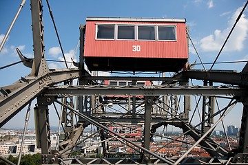 Image showing Gondola of large ferris observation wheel in amusement park