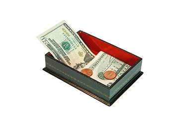 Image showing Green rectangular casket with USA money isolated