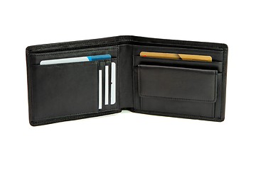 Image showing Open black wallet with business cards isolated