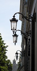 Image showing Retro street lanterns in perspective