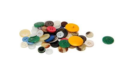 Image showing Heap of assorted old sewing buttons isolated