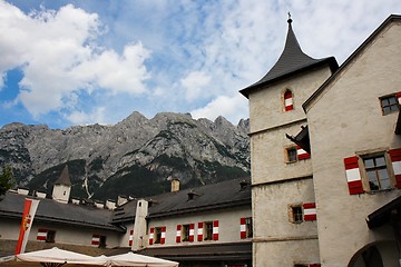 Image showing Towers of Hohenwerfen medieval castle on Alpine background