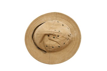 Image showing Old soviet army summer hat top view  isolated 