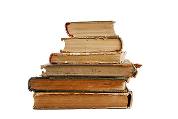 Image showing Stack of old books seen from ends isolated 