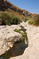 Image showing Narrow stream flows in stone banks 