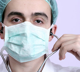 Image showing Portrait of a young doctor with stethoscope.