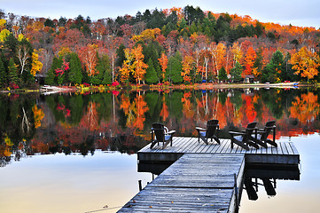 Image showing Wooden dock on autumn lake