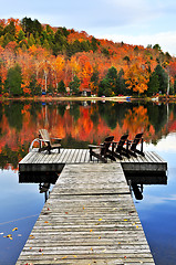 Image showing Wooden dock on autumn lake