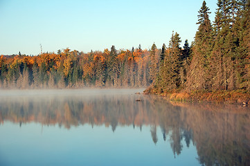 Image showing An autumn's landscape with fog