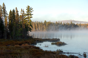 Image showing An autumn's landscape with fog