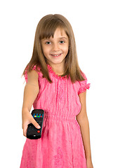 Image showing The girl with the ï¿½V remote control