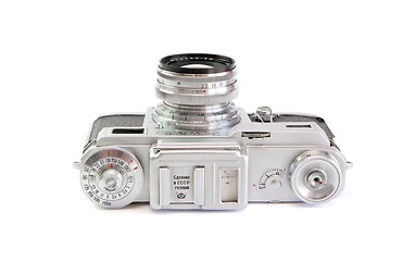 Image showing Vintage 35mm film rangefinder camera top view isolated