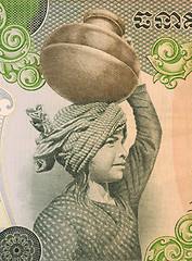 Image showing Girl with Vessel on Head from Cambodia