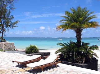 Image showing By the pool facing the ocean at a resort