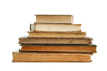 Image showing Stack of old books seen from pages isolated 