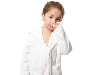 Image showing Little girl in bathrobe