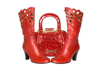 Image showing Red handbag and boots