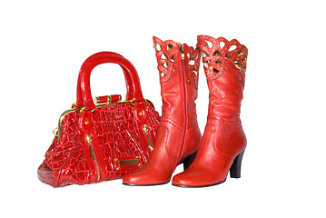 Image showing Red handbag and boots
