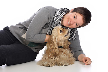 Image showing Girl and american cocker spaniel 