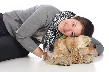 Image showing Girl and american cocker spaniel 