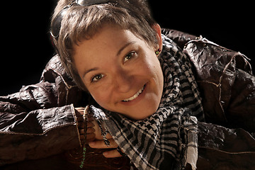 Image showing beauty woman in leather jacket 