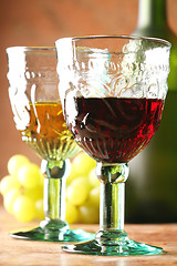 Image showing Two Goblets, Grape and Bottle