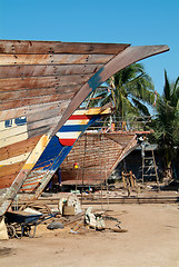 Image showing Wooden ships at shipyard