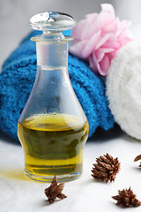 Image showing Massage oil and towels.