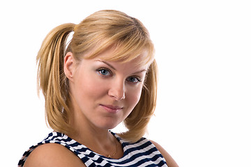 Image showing young woman in striped vest 