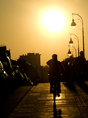 Image showing Cyclist at sunset