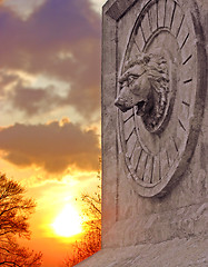 Image showing Stone lion at sunset