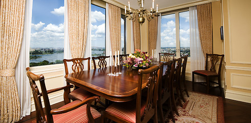 Image showing penthouse dining room with view new york city