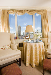 Image showing sitting area in city apartment with skyline views